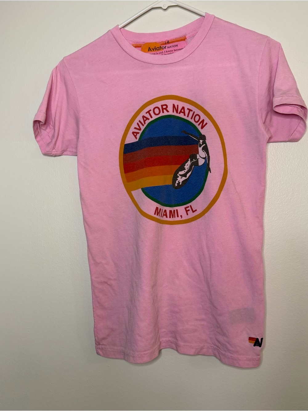 Aviator Nation Pink Retro Stripe Miami Tee, kids 14